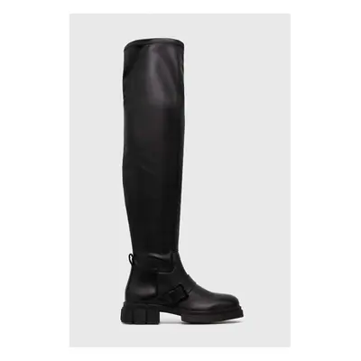 Kozačky Tommy Hilfiger STRETCH MONOCHROMATIC LONGBOOT dámské, černá barva, na platformě, FW0FW07