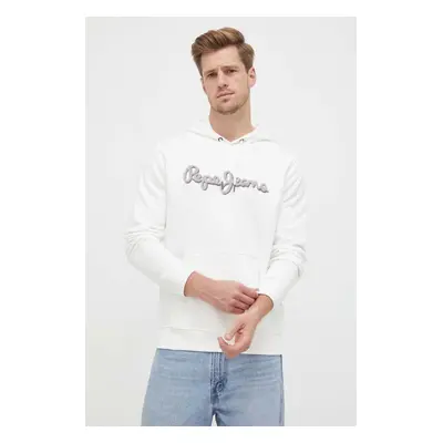 Bavlněná mikina Pepe Jeans Ryan pánská, bílá barva, s kapucí, s aplikací