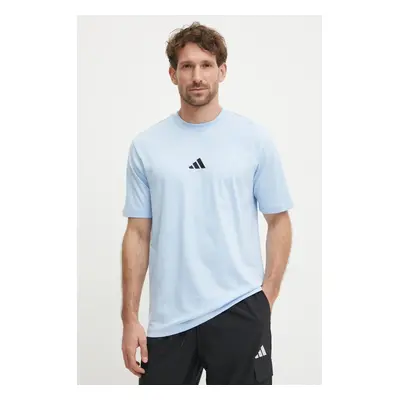 Bavlněné tričko adidas Essential modrá barva, s potiskem, JF1101