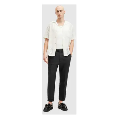 Kalhoty s lněnou směsí AllSaints CROSS TALLIS TROUSER černá barva, ve střihu chinos, M006TA