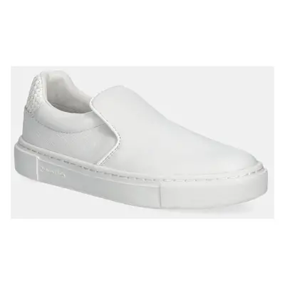 Kožené tenisky Calvin Klein CUPSOLE SLIP ON - WOVEN LTH dámské, bílá barva, HW0HW02297