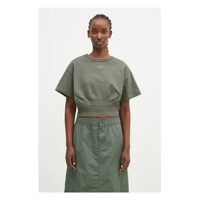 Bavlněné tričko Alpha Industries Waisted zelená barva, 148070