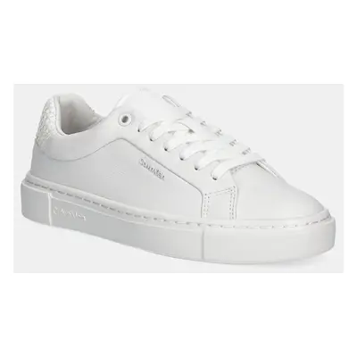 Kožené sneakers boty Calvin Klein CUPSOLE LACE UP - WOVEN LTH bílá barva, HW0HW02298