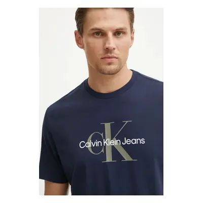 Bavlněné tričko Calvin Klein Jeans tmavomodrá barva, s potiskem, 00040EM286