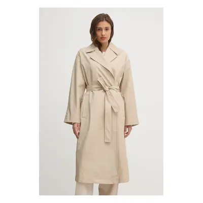 Trench kabát Calvin Klein dámský, béžová barva, přechodný, oversize, 00040WL546