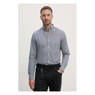 Bavlněná košile Tommy Hilfiger tmavomodrá barva, slim, s límečkem button-down, MW0MW34570