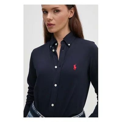 Bavlněná košile Polo Ralph Lauren tmavomodrá barva, regular, s klasickým límcem, 211924258