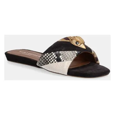 Kožené pantofle Kurt Geiger London Kensington Flat Sandal dámské, černá barva, 8496139189