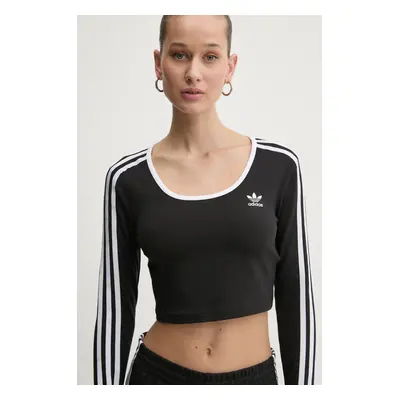 Tričko s dlouhým rukávem adidas Originals 3S LS CROP černá barva, JD4624