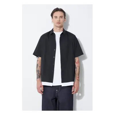 Bavlněná košile Neil Barrett Loose Double Layer Short Sleeve Shirt černá barva, regular, s klasi