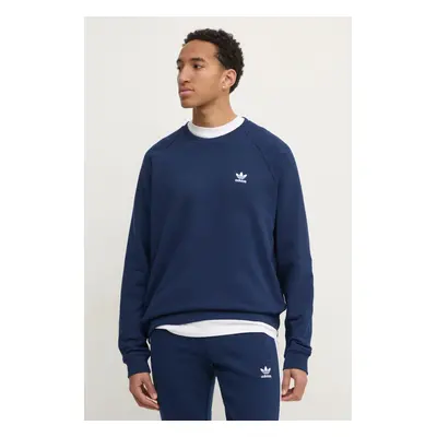 Bavlněná mikina adidas Originals Essential pánská, tmavomodrá barva, hladká, JD2414