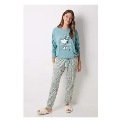 Pyžamo women'secret Snoopy zelená barva, 3138571