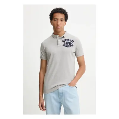 Bavlněné polo tričko Superdry šedá barva, s aplikací, M1110396A-41Q