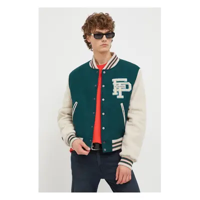 Vlněná bomber bunda Filling Pieces Varsity Jacket zelená barva, přechodná, oversize, 78616982011