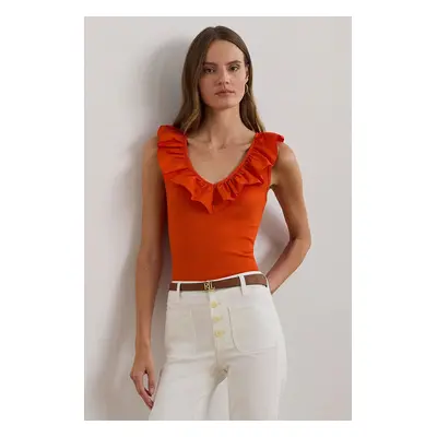 Bavlněný top Lauren Ralph Lauren oranžová barva, 200957654