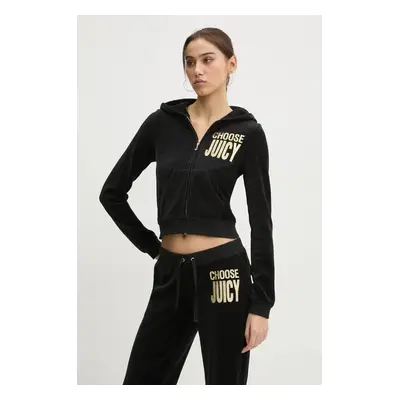 Mikina Juicy Couture dámská, černá barva, s kapucí, s aplikací, JCGAS125001