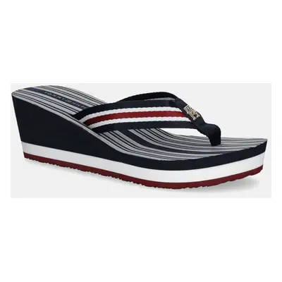 Žabky Tommy Hilfiger IM PLATFORM BEACH SANDAL dámské, tmavomodrá barva, na klínku, FW0FW08371