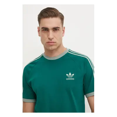 Bavlněné tričko adidas Originals 3-Stripes zelená barva, JN7017