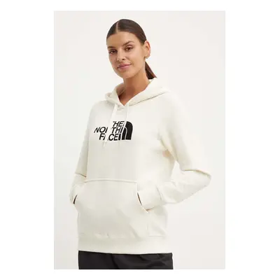 Bavlněná mikina The North Face W Drew Peak Pullover Hoodie dámská, béžová barva, s kapucí, s apl