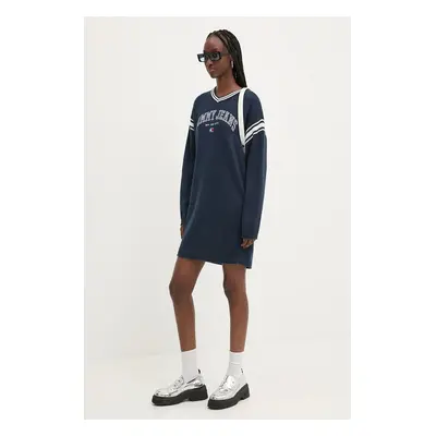 Bavlněné šaty Tommy Jeans tmavomodrá barva, mini, oversize, DW0DW19807