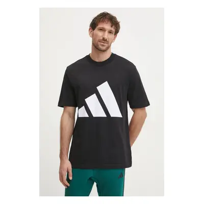 Bavlněné tričko adidas Essentials černá barva, s potiskem, JE8945