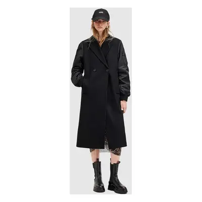 Kabát s vlnou AllSaints PAULAH černá barva, přechodný, dvouřadový, W007OZ