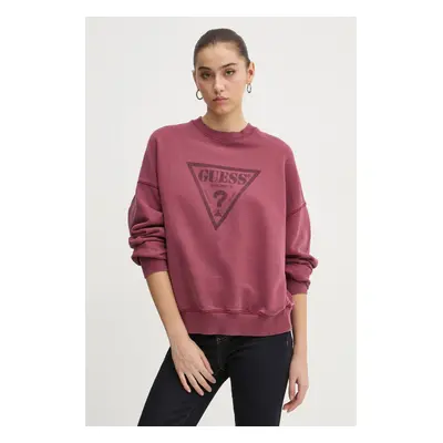 Bavlněná mikina Guess Originals dámská, vínová barva, s potiskem, W5RQ14 K68I1