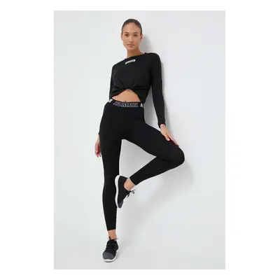 Legíny Hummel Maja hmlTE MAJA MID WAIST COTTON TIGHT dámské, černá barva, s potiskem, 213459