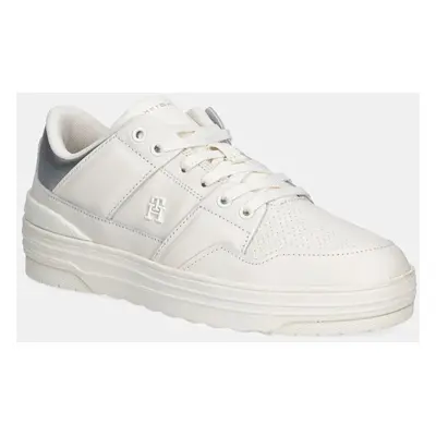 Kožené sneakers boty Tommy Hilfiger FEMININE BASKET SNEAKER béžová barva, FW0FW08326