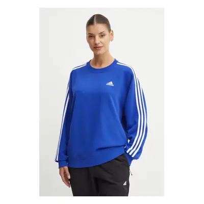 Bavlněná mikina adidas Essentials dámská, modrá barva, vzorovaná, IY4211