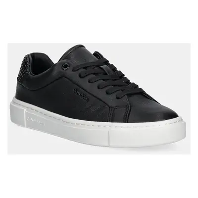 Kožené sneakers boty Calvin Klein CUPSOLE LACE UP - WOVEN LTH černá barva, HW0HW02298