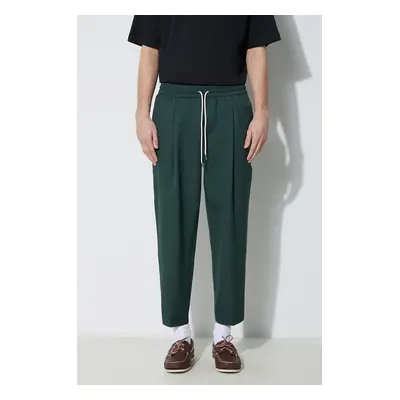 Kalhoty s příměsí vlny Drôle de Monsieur Le Pantalon Cropped zelená barva, jednoduché, D-BP154-P