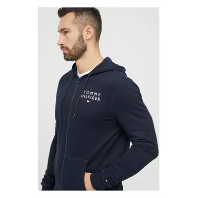 Mikina Tommy Hilfiger tmavomodrá barva, s kapucí, s potiskem, UM0UM02879