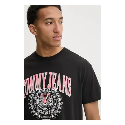 Bavlněné tričko Tommy Jeans černá barva, s potiskem, DM0DM21191