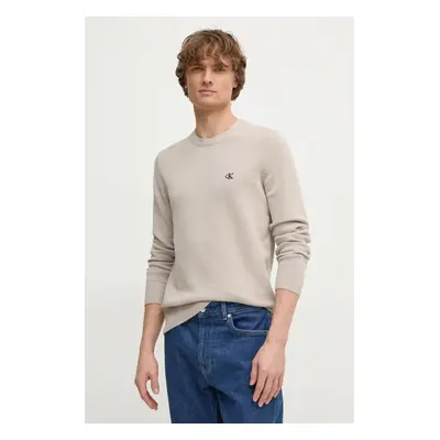 Bavlněný svetr Calvin Klein Jeans béžová barva, lehký, J30J326745