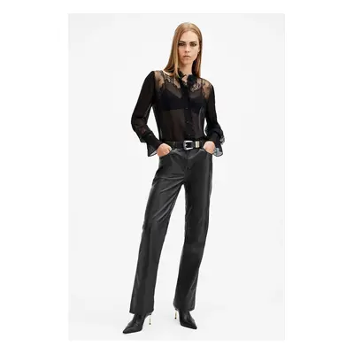 Kožené kalhoty AllSaints SAIGE dámské, černá barva, jednoduché, medium waist, W037TB