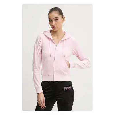 Velurová mikina Juicy Couture růžová barva, s kapucí, JCWAS125302