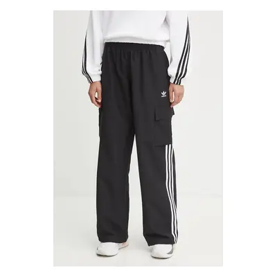 Kalhoty adidas Originals 3S CARGO PANTS dámské, černá barva, kapsáče, high waist, JF1292