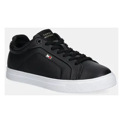 Kožené sneakers boty Tommy Hilfiger WOMENS ICON COURT SNEAKER FLAG černá barva, FW0FW08327