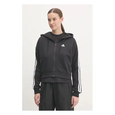 Mikina adidas Essentials dámská, černá barva, s kapucí, s aplikací, JE0052