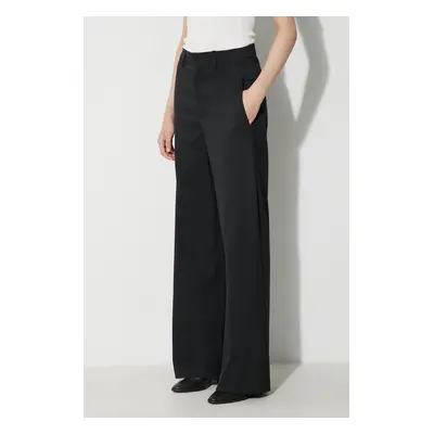 Kalhoty s příměsí vlny MM6 Maison Margiela Pants černá barva, jednoduché, high waist, S62KB0178