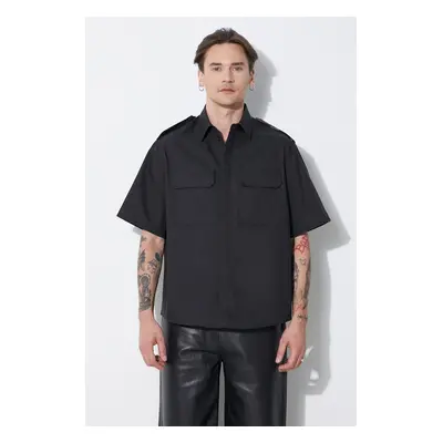 Košile Neil Barrett Loose Military Police Detail Short Sleeve Shirt pánská, černá barva, regular