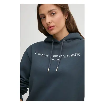 Mikina Tommy Hilfiger dámská, modrá barva, s kapucí, s aplikací, WW0WW43598