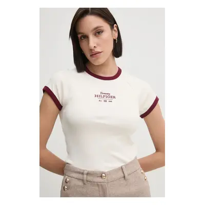 Bavlněné tričko Tommy Hilfiger béžová barva, WW0WW43898