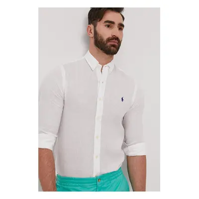 Košile Polo Ralph Lauren pánská, bílá barva, slim, s límečkem button-down, 710829443002