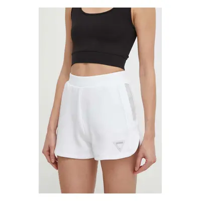 Kraťasy Guess KIARA dámské, bílá barva, s aplikací, high waist, V4GD16 FL04P