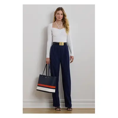 Vlněné kalhoty Lauren Ralph Lauren tmavomodrá barva, široké, high waist, 200957330