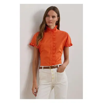 Košile Lauren Ralph Lauren dámská, oranžová barva, regular, se stojáčkem, 200957457