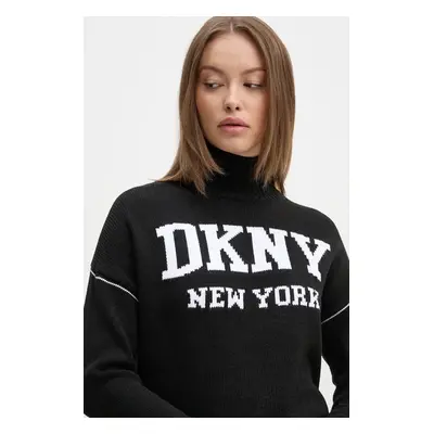 Svetr Dkny dámský, černá barva, s pologolfem, DJ4R0386