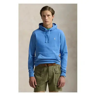 Bavlněná mikina Polo Ralph Lauren pánská, modrá barva, s kapucí, hladká, 710916690